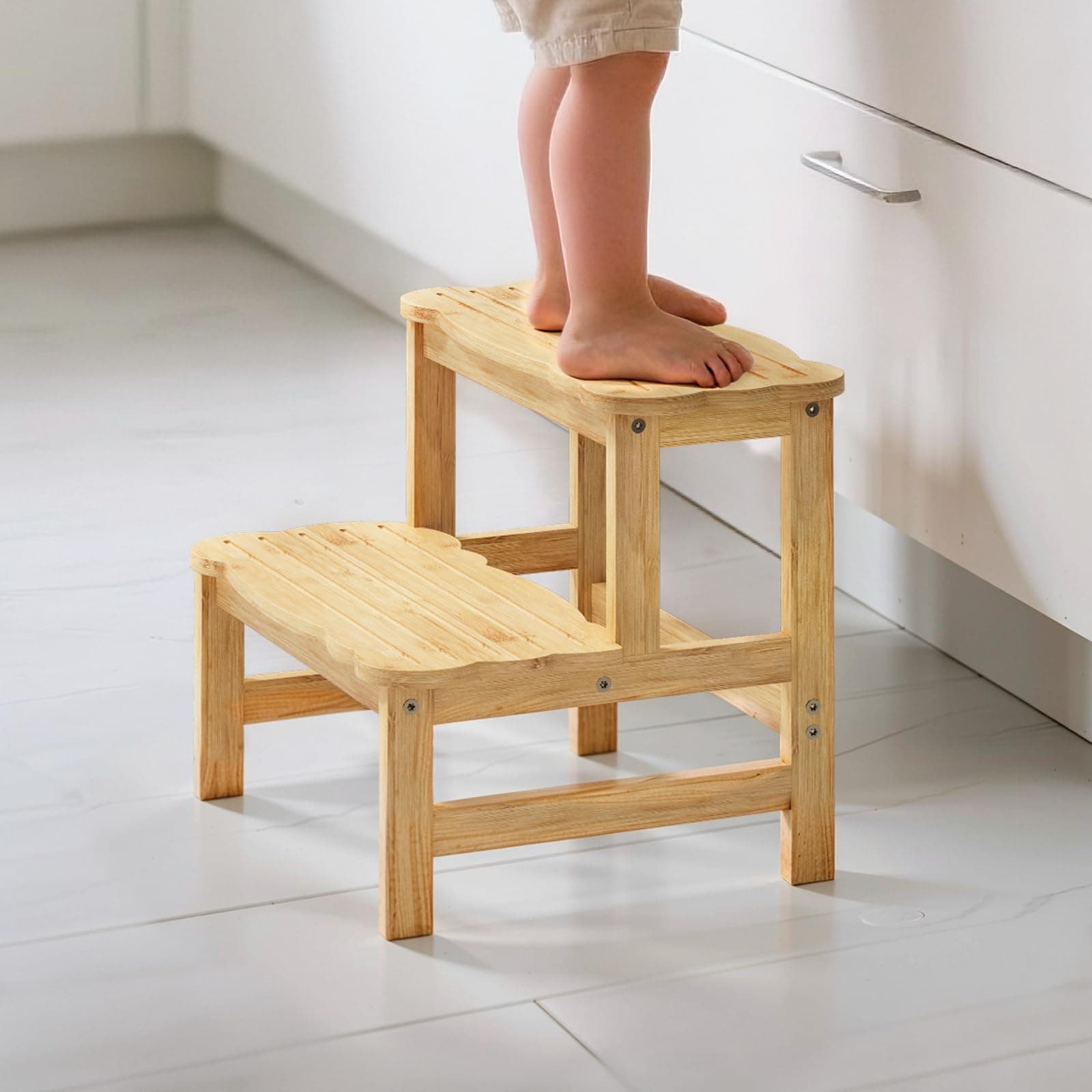 COSYLAND Tritthocker mit 2 Stufen | Kindertreppchen Schemel | Kindermöbel für Bad, Küche, Kinderzimmer ab 2 Jahre | Toilettenhocker (Natural) Natur 🌿