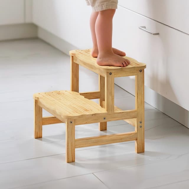 COSYLAND Tritthocker mit 2 Stufen | Kindertreppchen Schemel | Kindermöbel für Bad, Küche, Kinderzimmer ab 2 Jahre | Toilettenhocker (Natural) Natur 🌿