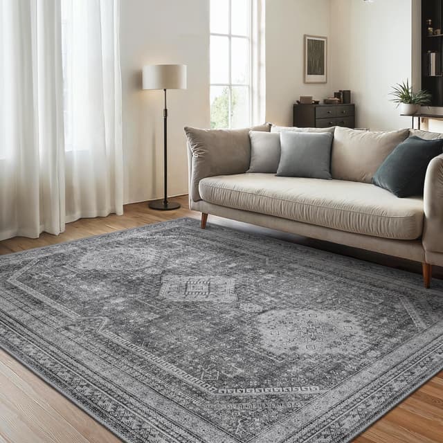 GENIMO Grauer Teppich 160x230cm, Boho Kurzflor Teppich Wohnzimmer 🌺