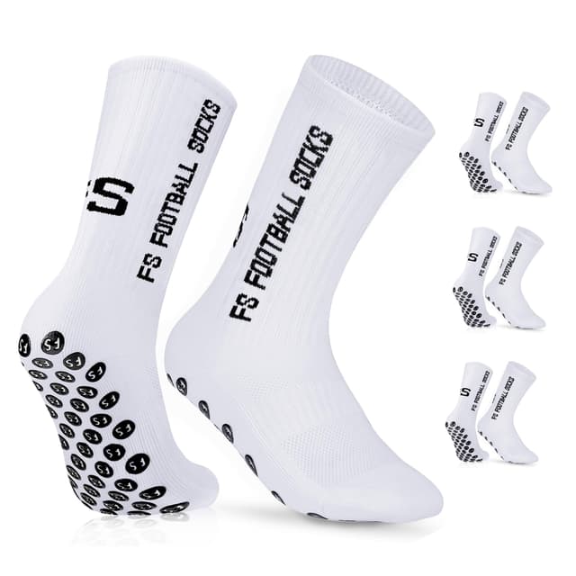 🧦 Gohanny Fußballsocken 3 Paar Rutschfeste Fußball Socken, Größen 35-39 39-46, Fussball Socken für Herren & Damen, Kinder - Anti-Rutsch Grip Socken Fussball - Sportsocken Atmungsaktiv 39-46 Weiß