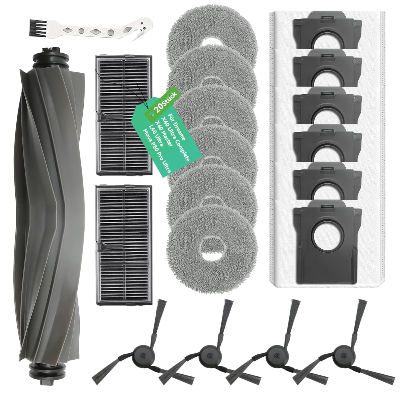 🌟 Zubehör für Dreame X40 Ultra Complete/X40 Master/L40 Ultra/Mova P50 Pro Ultra - 20-teiliges Zubehörset 🌟