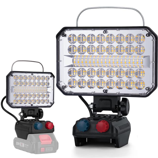 KERNOWO Akku Lampe Für Makita 18/21V, 100W Kabellose Led Arbeitsleuchte Akku mit 100 ultrahellen LED-Perlen, Led Strahler Tragbares Baustellen Lampe mit Typ C und USB-Aufladung（7IN-Keine Akku） Schwarz-7in