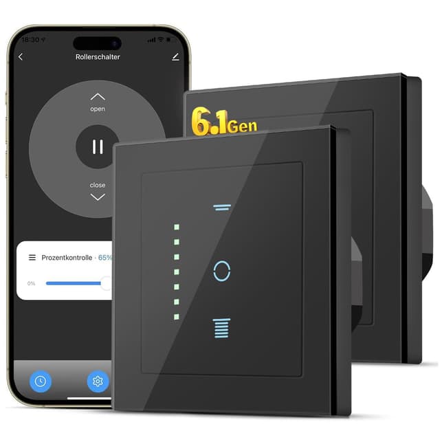 SMARTERCURRY WLAN Rollladenschalter [6.1Gen], Smart LED Jalousien Schalter mit Timer, Kindersicherung, Rollladensteuerung kompatibel mit Echo Alexa/Google, 2 Stück | Schwarz