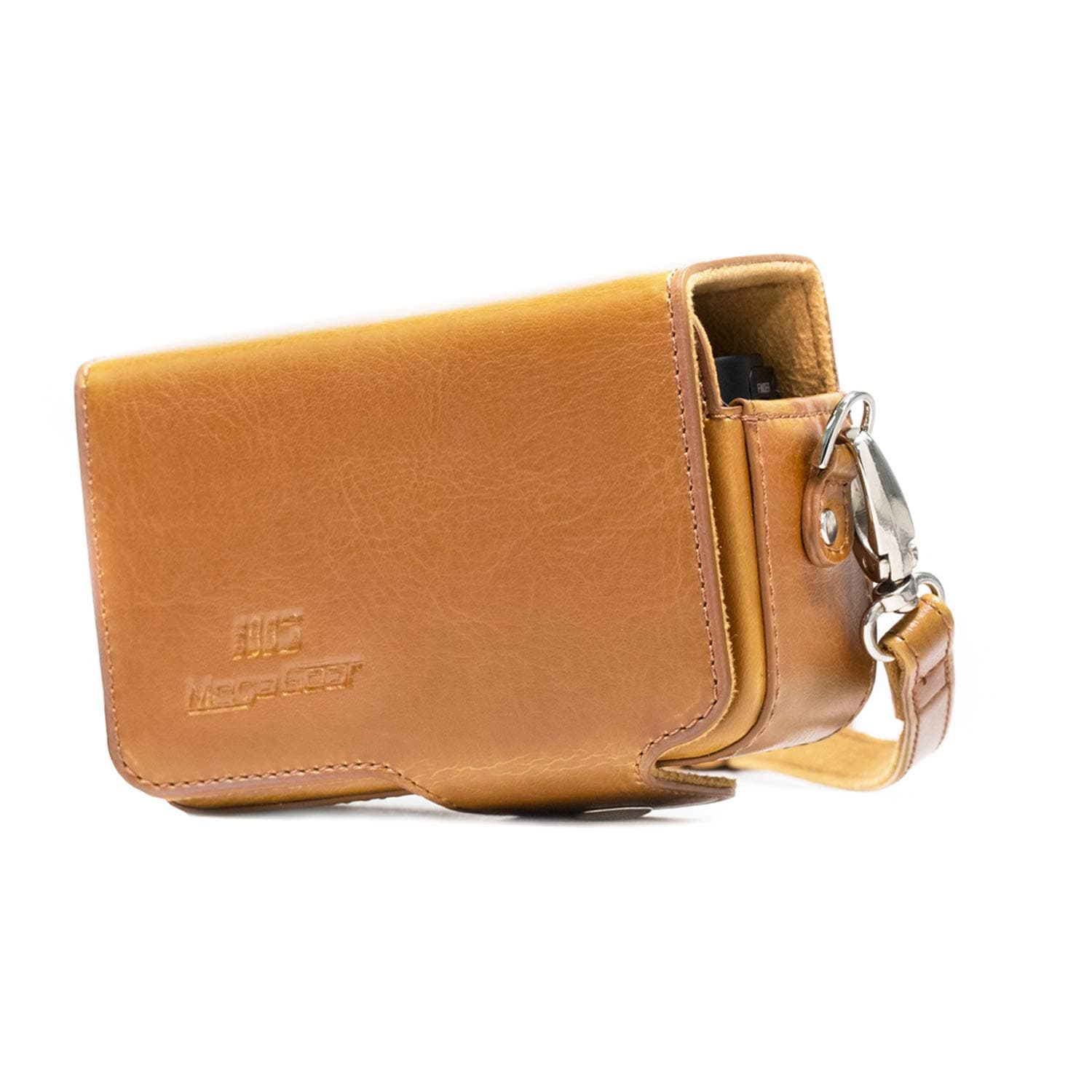 MegaGear Leder Kameratasche mit Trageriemen für Sony Cyber-Shot DSC-HX95, DSC-HX99, DSC-HX80, DSC-HX90V, DSC-WX500 Braun 📸👜