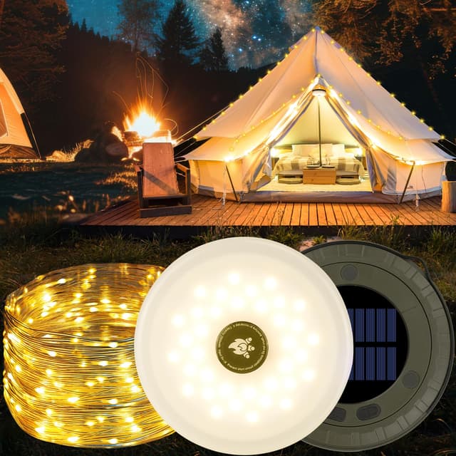 🏕️ RISEMART Camping Lichterkette Aufrollbar 10M - Campinglampe mit Solaraufladung