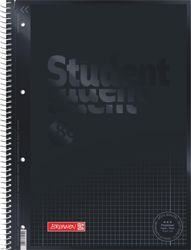 BRUNNEN Collegeblock Premium Student Colour Code | A4, Lineatur 28, 80 Blatt, onyx schwarz, onyx A4 ✨📚