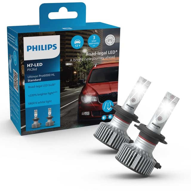Philips Ultinon Pro6000 Standard H7-LED Scheinwerferlampe mit Straßenzulassung* +220% helleres Licht** ⚡