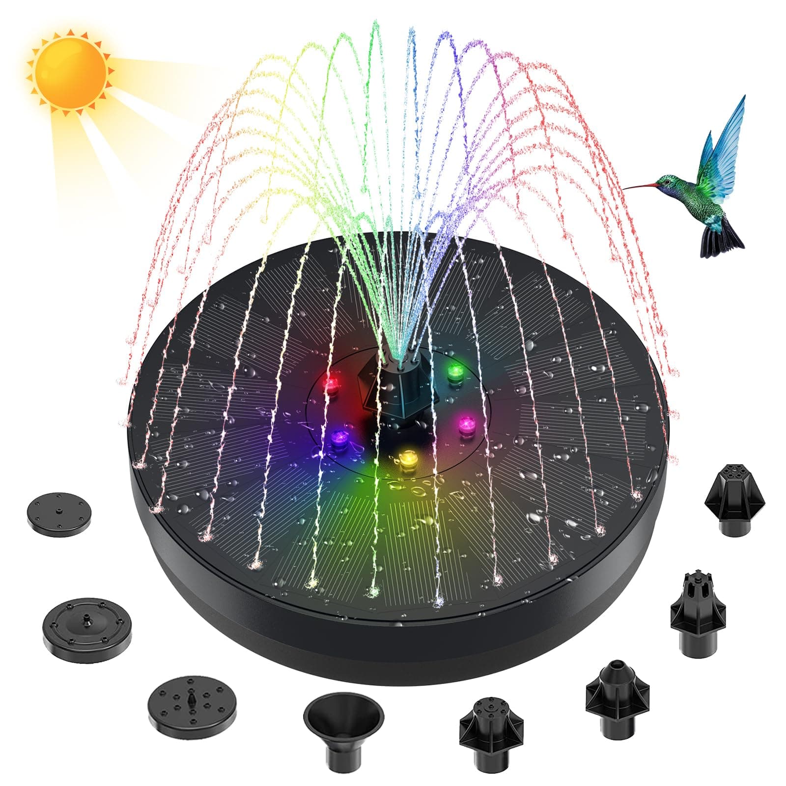 Solar Springbrunnen mit LED Lichtern und Wassersprühmodi