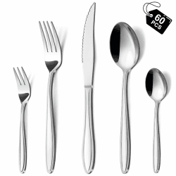 🍴Hunnycook Besteck Set 12 Personen, 60-teiliges Edelstahl Essbesteck mit Liniengriff🍴