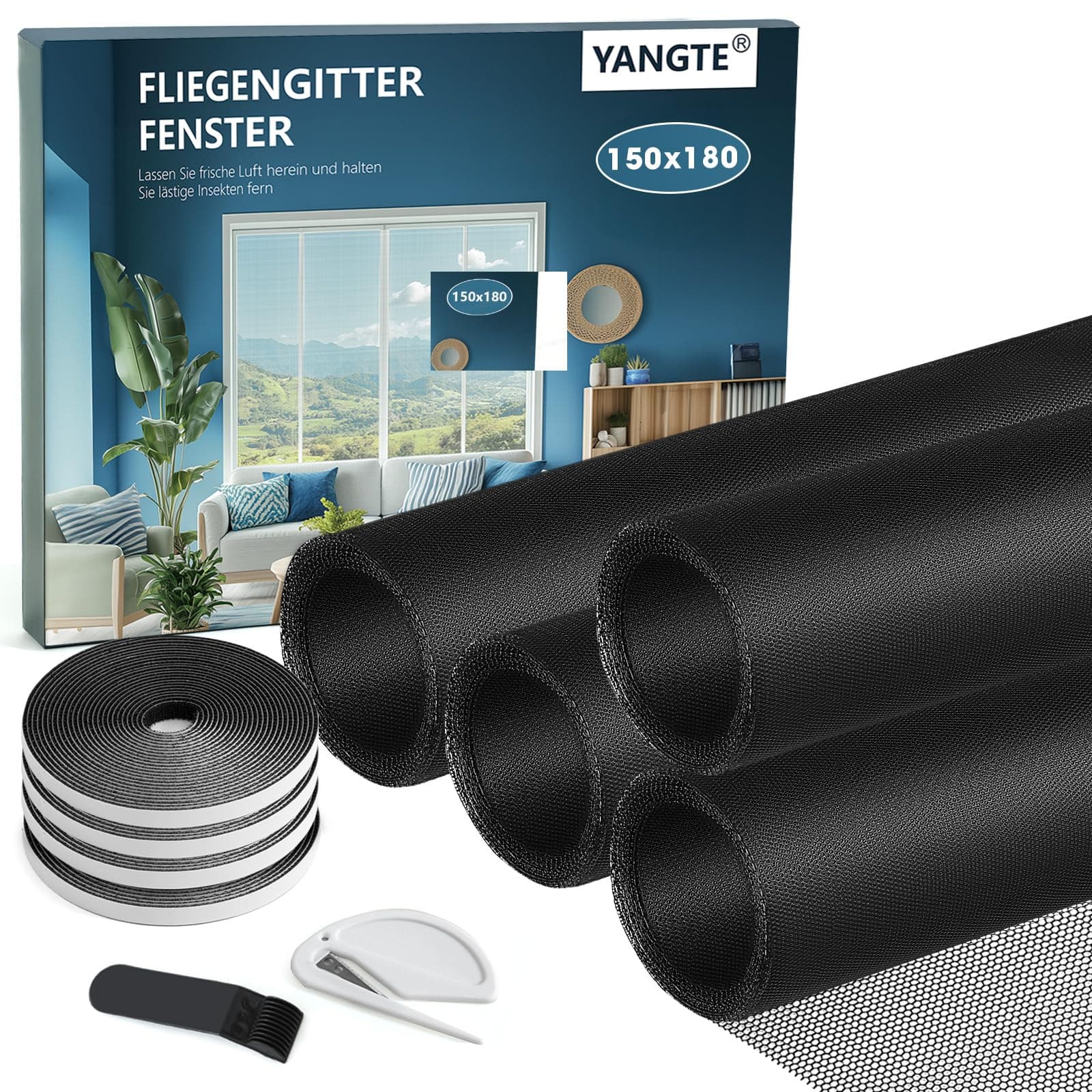 YANGTE Fliegengitter für Fenster-4 Stück 150 x 180cm Schwarz 🦟🪰