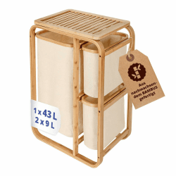 Lumaland Bambus Wäschekorb mit 3 Wäschesäcken 🧺 | Beige