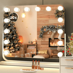 Clevich Schminkspiegel mit Beleuchtung, 360° drehbarer, Hollywood Spiegel mit 14 Licht Dimmbar