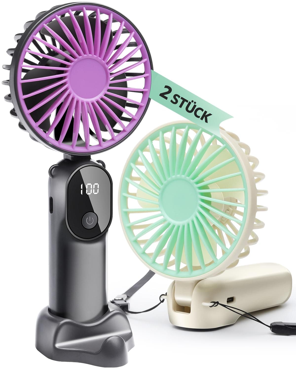 STRHAGO 2 Stück Mini Handventilatoren Akku Aufladbar