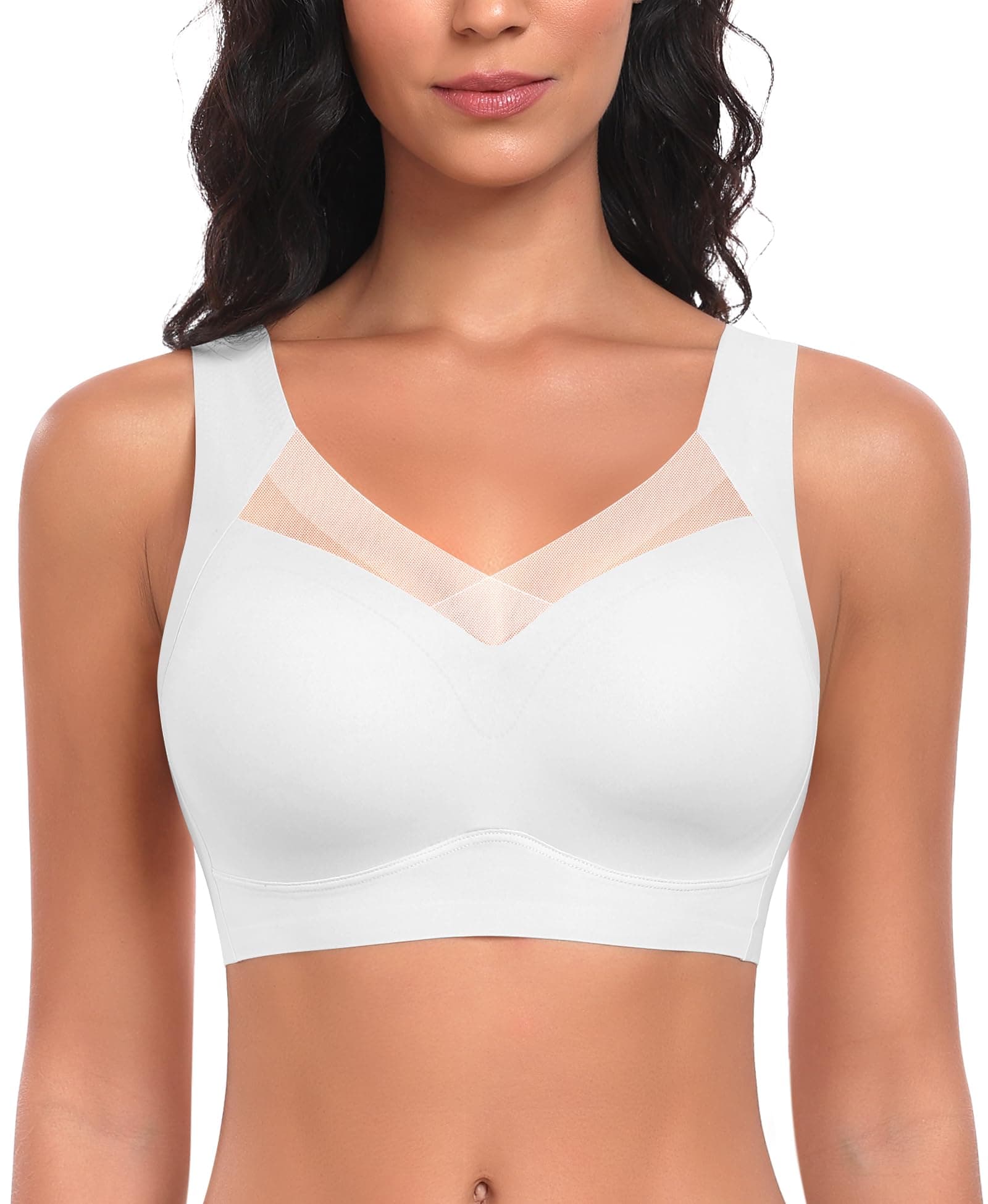 Damen BH Ohne Bügel Nahtloser Bequemer BH Weicher Glatter BHS Bustier Bügelloser BHS Komfort Soft Bra T-Shirt Bralette Gepolsterter Weiß-glatt XXL 🌸👙