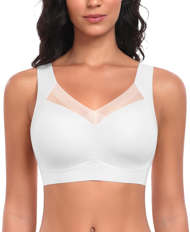Damen BH Ohne Bügel Nahtloser Bequemer BH Weicher Glatter BHS Bustier Bügelloser BHS Komfort Soft Bra T-Shirt Bralette Gepolsterter Weiß-glatt XXL 🌸👙