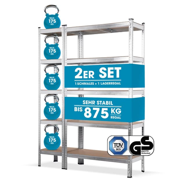 🔧🔨 EASYmaxx Schwerlastregal 2er-Set | 875 kg Traglast, 175 kg pro Ebene | Regal und Werkbank 🏠🔧