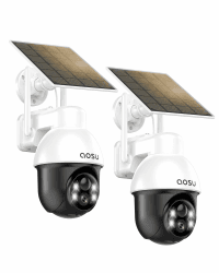 AOSU Überwachungskamera Aussen mit Solarpanel, Panorama-PTZ, Automatischer Personenverfolgung, 2K-Nachtsicht, Licht- und Tonalarm, 2-Wege-Audio (2er Pack)