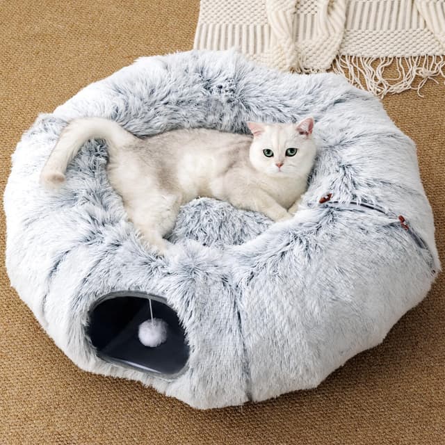 🐱🏡 FURRYPAWS Katzentunnel XXL 3-in-1 für Katzen - 160cm Tunnel & Katzenbett, Verstellbar (S/C/Rund), Atmungsaktiv