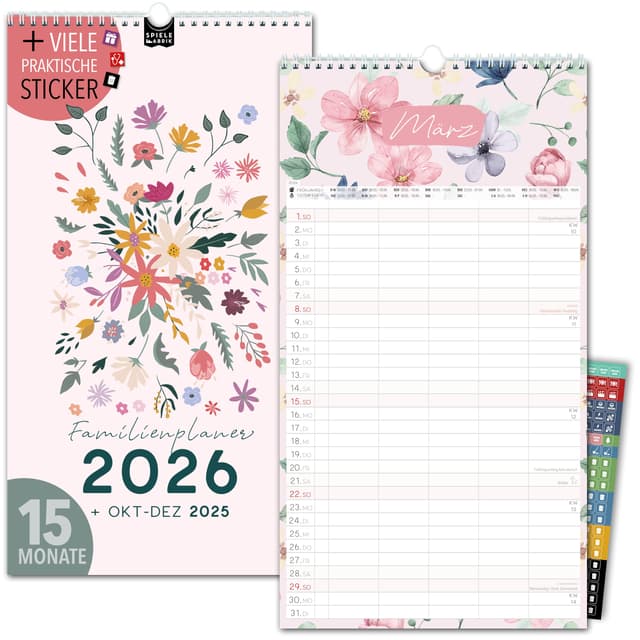 📅 Familienkalender 2026 5 Spalten GARTENLIEBE Familienplaner 2026 mit STICKER Urlaub Recycling Ferien Wandplaner 23 x 43cm