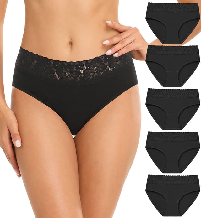 🌟 Wealurre Damen Unterhosen: Spitze, Baumwolle, Hipster - 5er Pack