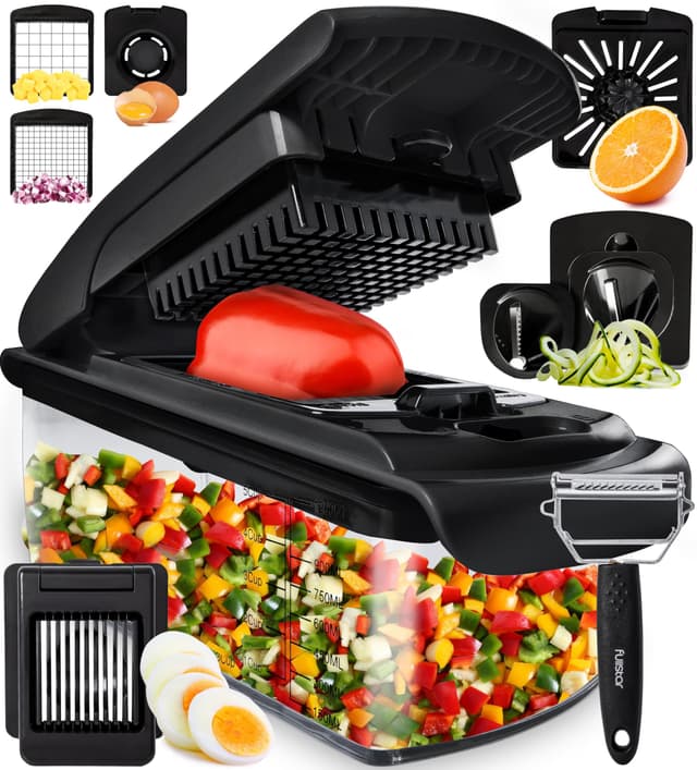 Gemüseschneider Spiralschneider Gemüsehobel - Gemüse Schneider Zwiebelschneider Kartoffelschneider Obstschneider (9-in-1 - Schwarz) Angebot