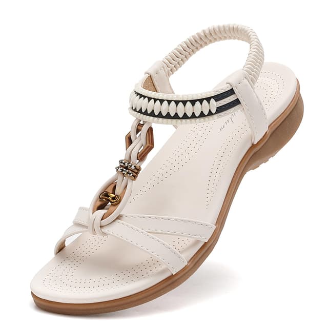 🌟 Littleplum Sandalen Damen Sommer Sandaletten Flach Strand Schuhe Bohemian Sandalen 38 EU Weiß 🌟