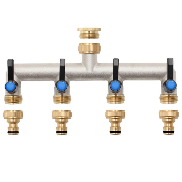 Wasserverteiler 4-Wege aus Messing mit verlängertem Griff und 4 Stück Hahnanschlüssen 🌊💧