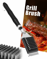 🔥 Grillbürste aus Edelstahl mit Schaber | 31.5CM Extra Lang | Grill Reinigungszubehör 🌭