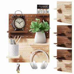 EOJDDPA Holz-Pegboard mit modularer Display-Organisation 🟫 Schlüsselhalter & Aufbewahrung 🟫 Wandorganizer-Set