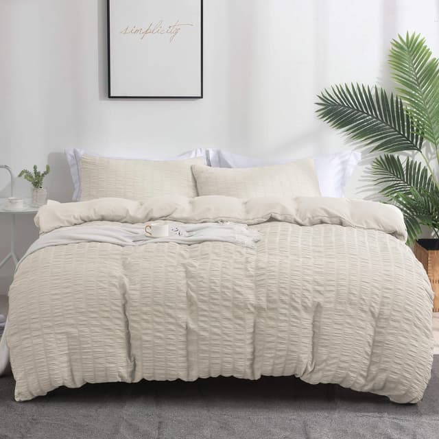 Boqingzhu Seersucker Bettwäsche Beige 135x200cm Sommer Atmungsaktiv Kühlende Wende Bettwäsche Set