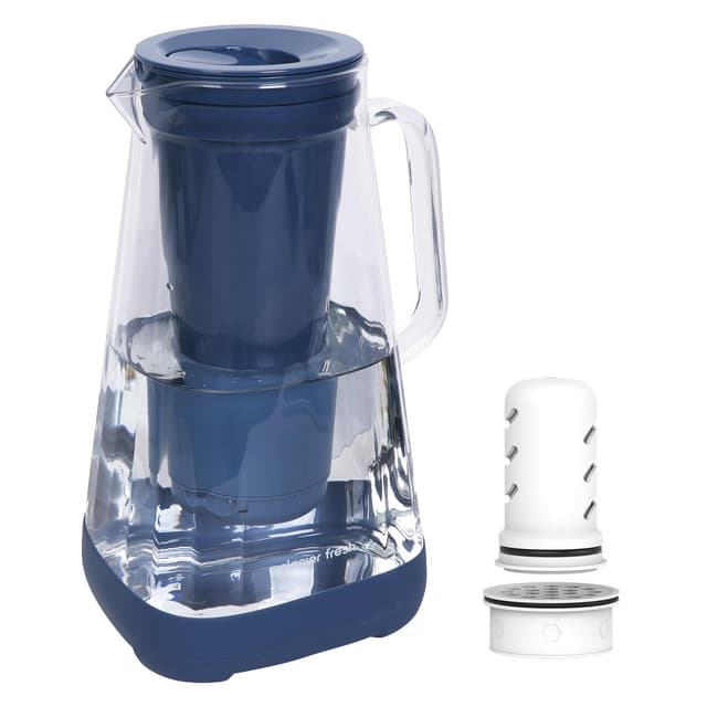 GLACIER FRESH Glas Wasserfilter-Kanne | 2,5 L | 🌊🥤 | Reduziert Chlor, Fluorid, Kalkablagerungen | Blau Glas-Wasserfilterkanne Blau-2,5 L