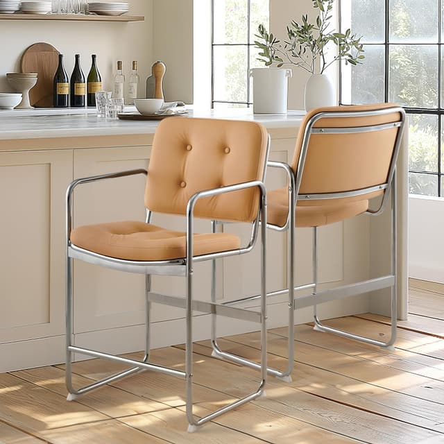 COLAMY Modernes Essstuhl-Set 2er mit Knopfgepolsterter PU-Leder, Braun Set aus 2 Mid-Century Modern 🪑🏡🏢🍽️
