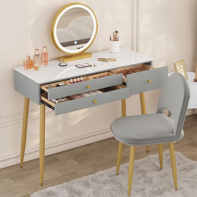 WOLTU Schminktisch mit Spiegel, Beleuchtung, Hocker, Schminktischstuhl aus Samt 💄✨