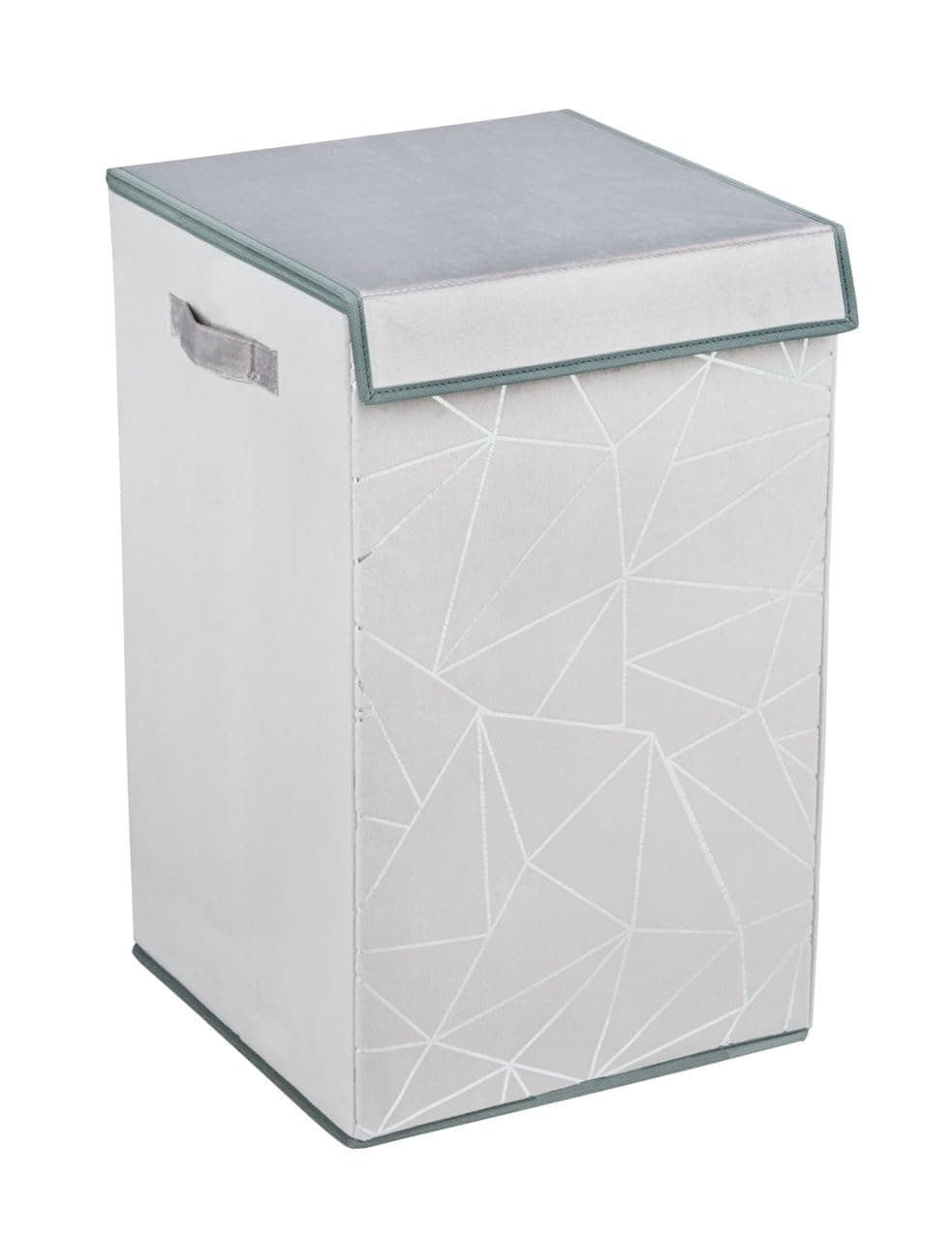 🌟SALE🌟 WENKO Wäschesammler Sam, Grauer eckiger Wäschekorb mit Silber-Dekor, 63l Volumen