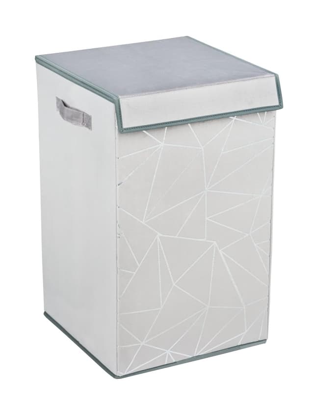 🌟SALE🌟 WENKO Wäschesammler Sam, Grauer eckiger Wäschekorb mit Silber-Dekor, 63l Volumen
