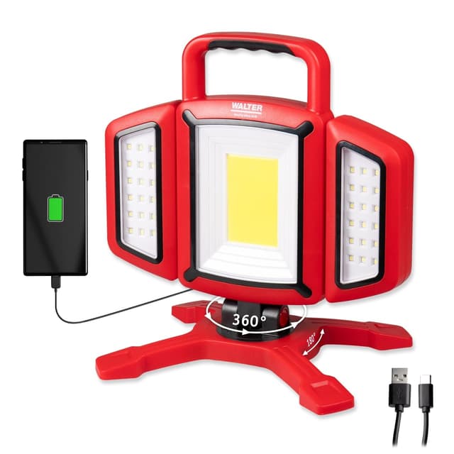 WALTER Akku Arbeitsleuchte 2000 Lumen mit Magnetfuß und Powerbank