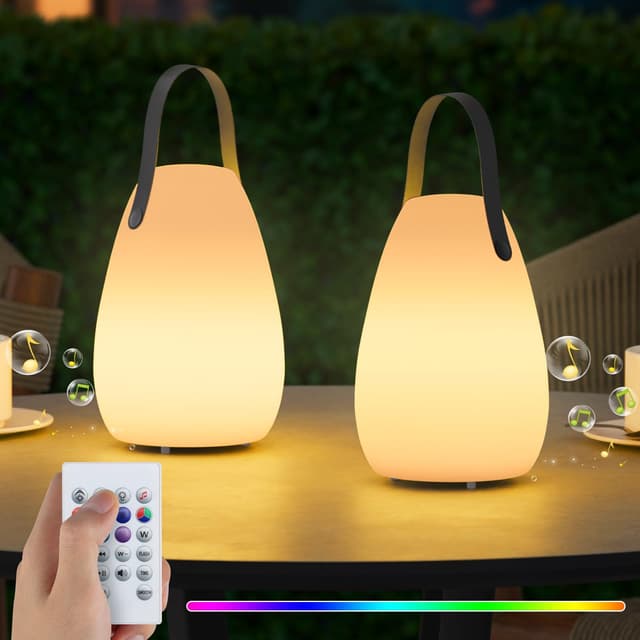 🔊🌈 MALUX 2 Stück Tischlampe mit Lautsprecher, RGB LED Akku Tischlampe 🌟