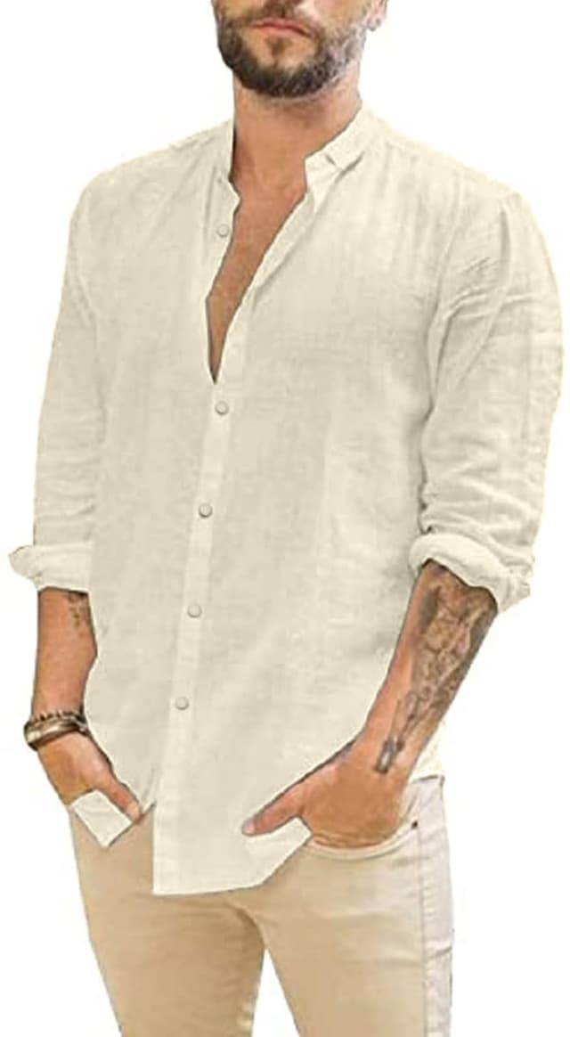 Friptspyg Leinenhemd Herren Hemd Langarm Baumwolle Leinen Hemden Button-Down Freizeithemden 😎