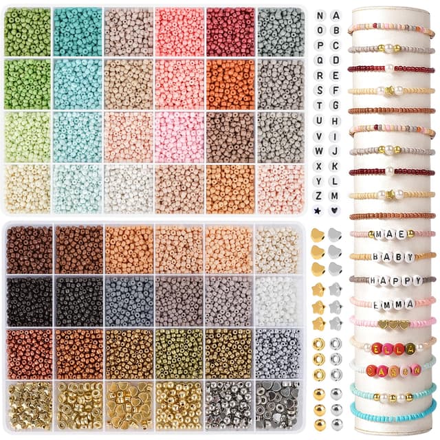 RUBY 3mm Perlen für Armbänder - Set mit 48 Farben und 200 Buchstabenperlen