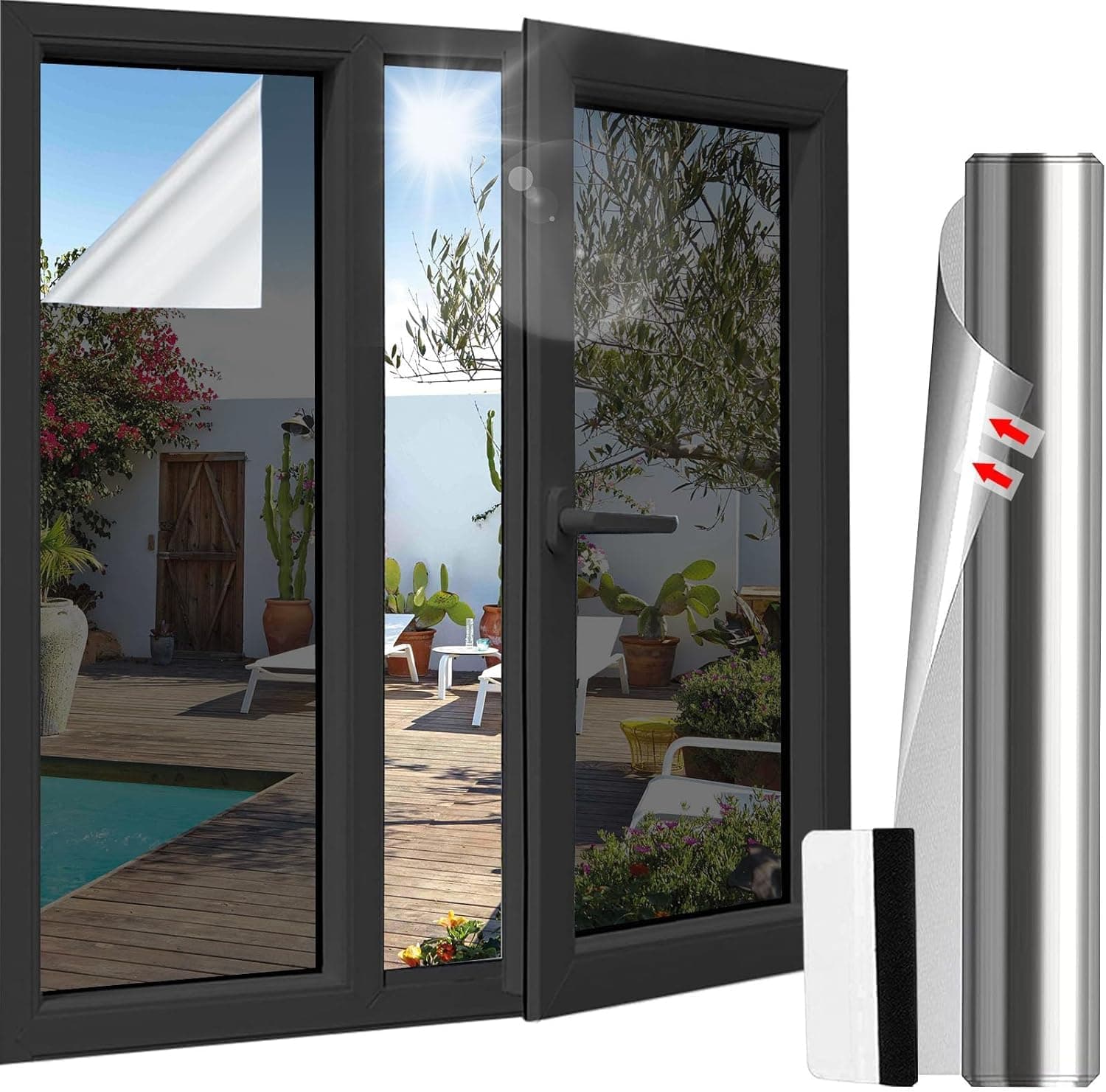 Antrect Sichtschutzfolie Fenster Blickdicht von Außen UV Folie Fenster Hitzeschutz
