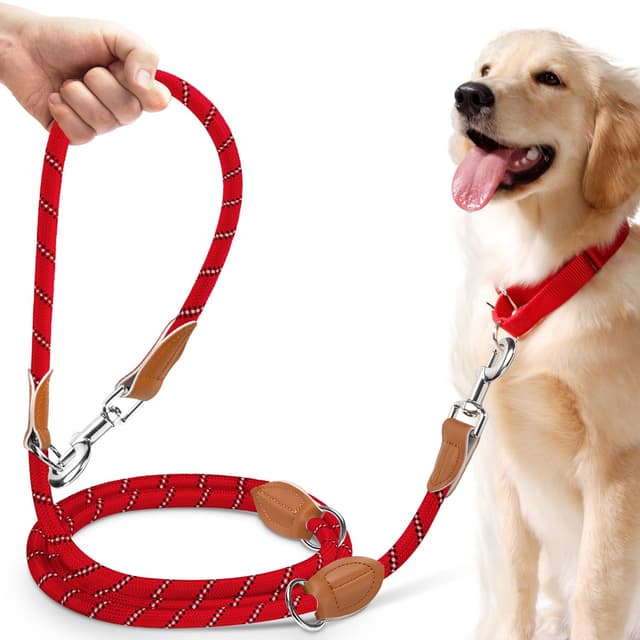 PETCOOZ Hundeleine 3 M Verstellbare Schleppleine für Mittel- & Großhunde(15-60kg), Reflektierende Freihandleine mit 2 Karabiner, Doppelleine aus Robustem Nylon, 200 kg Extreme Kraft 3 M Tiefrot - Reflektierend 🐾🐕