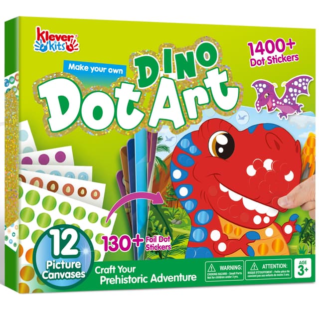 🎨 Klever Kits Dot Art Aktivität für Kinder - Dinosaurier Sticker Bastelset 🦕✈️