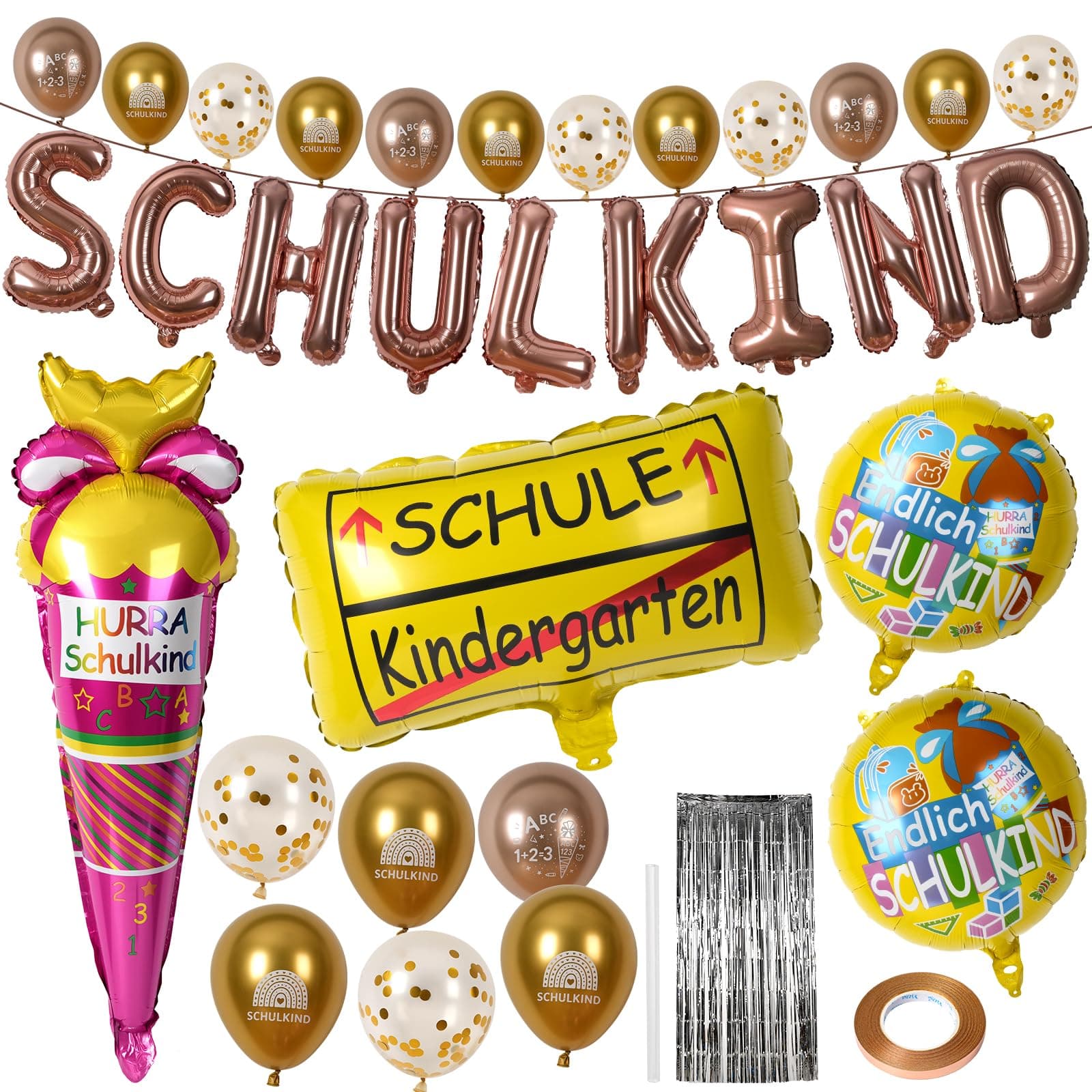 HSSPYY 33-tlg. Einschulung Deko Set Roségold 🎓🎈