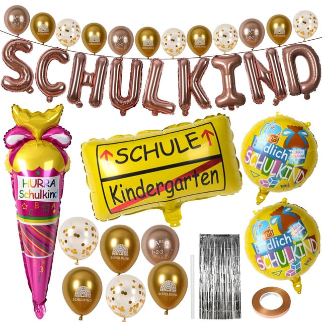 HSSPYY 33-tlg. Einschulung Deko Set Roségold 🎓🎈
