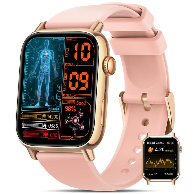 NAIXUES 2025 Smartwatch Herren Damen 𝐁𝐥𝐮𝐭𝐳𝐮𝐜𝐤𝐞𝐫, 1.83" Zoll Uhren Damen mit 150 Sportmodi/𝐄𝐂𝐆/𝐇𝐑𝐕/Herzfrequenz/SpO2/Blutdruck, IP68 Wasserdicht Fitness Tracker für iOS Android, Gold 🌟