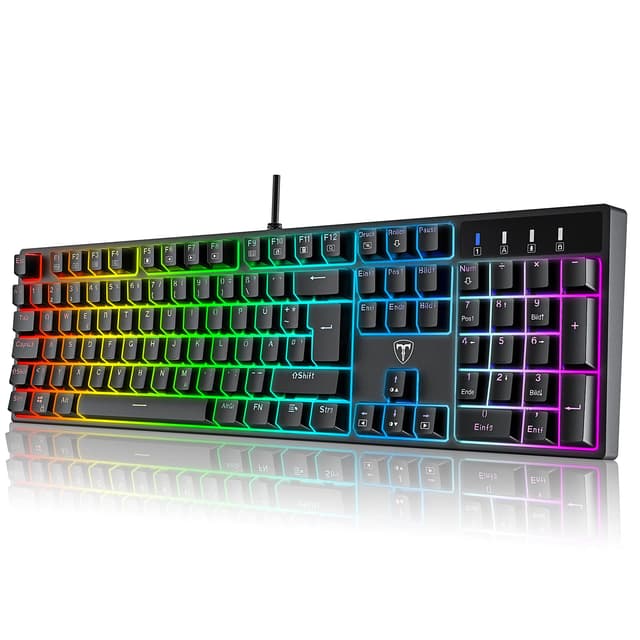 🎮 Mechanische Gaming Tastatur QWERTZ mit RGB-Beleuchtung (Blue Switches) - 104 Tasten USB-Kabelgebunden 🌈🔥