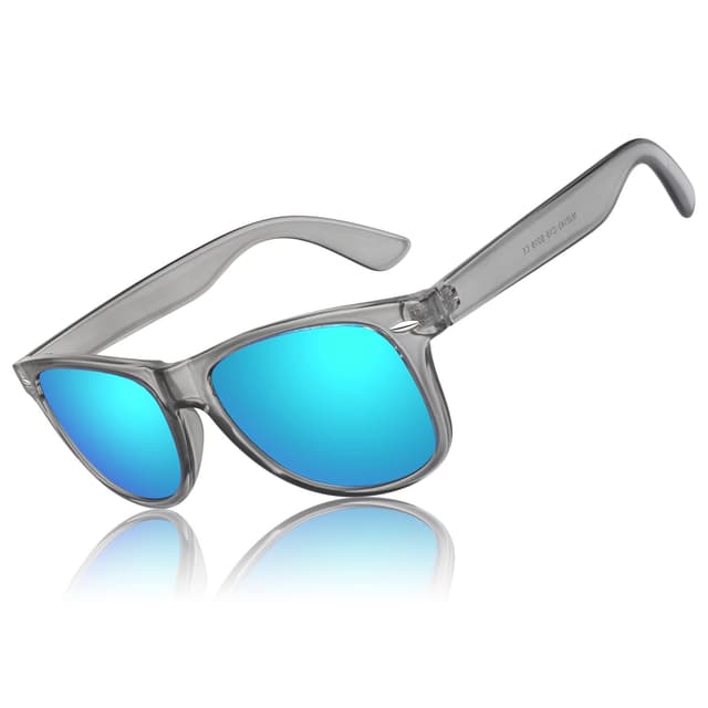 LINVO Sonnenbrille Herren Damen 😎 Polarisiert Retro Stil Rechteckig Vintage Klassisch Unisex UV400 Cat 3 CE 1 Durchscheinend Grau Rahmen | Blau Verspiegelte Linse
