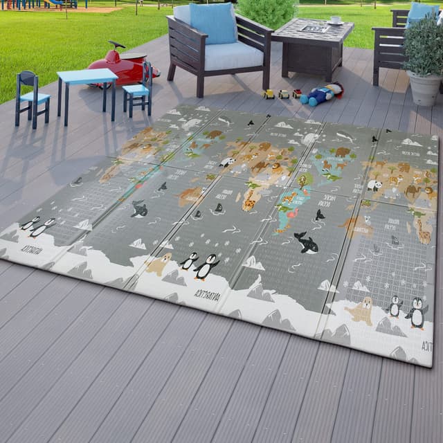 🎨 TT Home Kinder Matte Faltbar Spielmatte Baby Krabbelmatte 🐻🌿 Tier Motiv Abwischbar Weltkarte 🌍 180x200 cm Mehrfarbig - Tiere Natur
