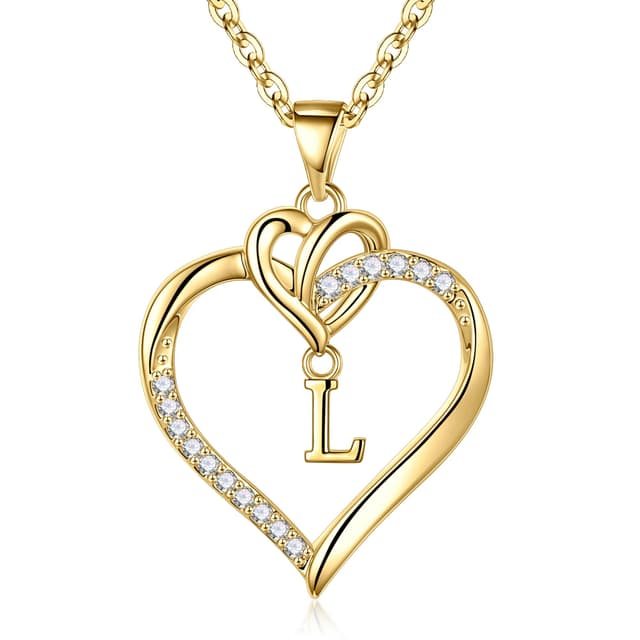 TINGN Kette Herz Damen Halskette Gold Silber - 14K Gold/Weißgold Vergoldet Herz Zirkonia Anhänger Buchstaben Kette