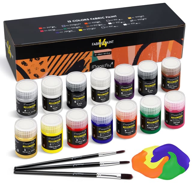 Magicfly Stoffmalfarben Textilfarben Waschfest 14 Farbige Sanft Stofffarben 17-teiliges Set 🎨